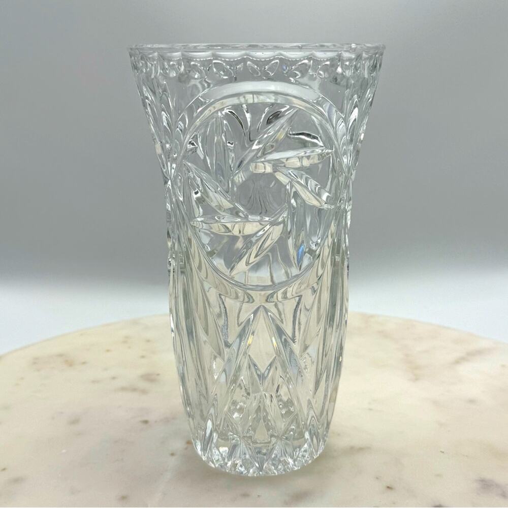 Antique ABP Hand-cut 24% Lead Crystal Glass Large Vase Handmade Vintage